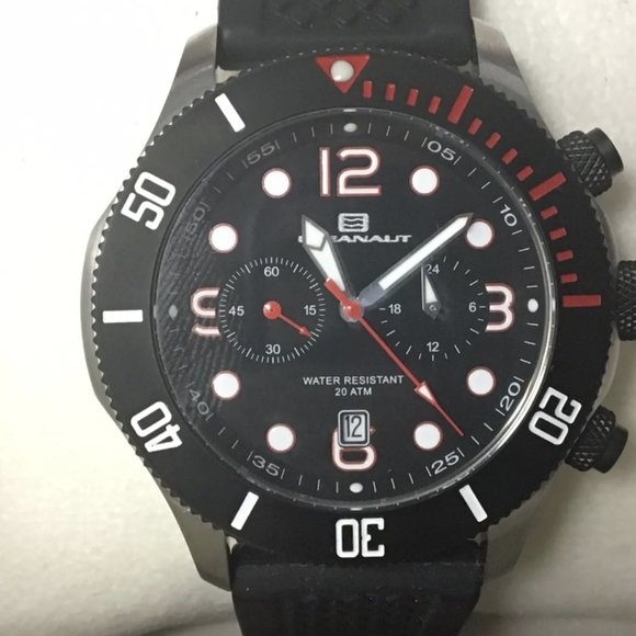 Men's Oceanaut 20 ATM Black & Red Quartz Chronograph Wrist Watch BW571V46
